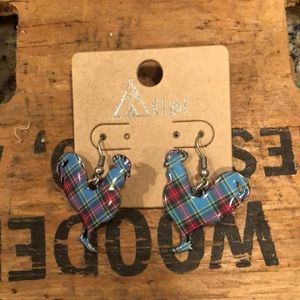 Plaid rooster earrings